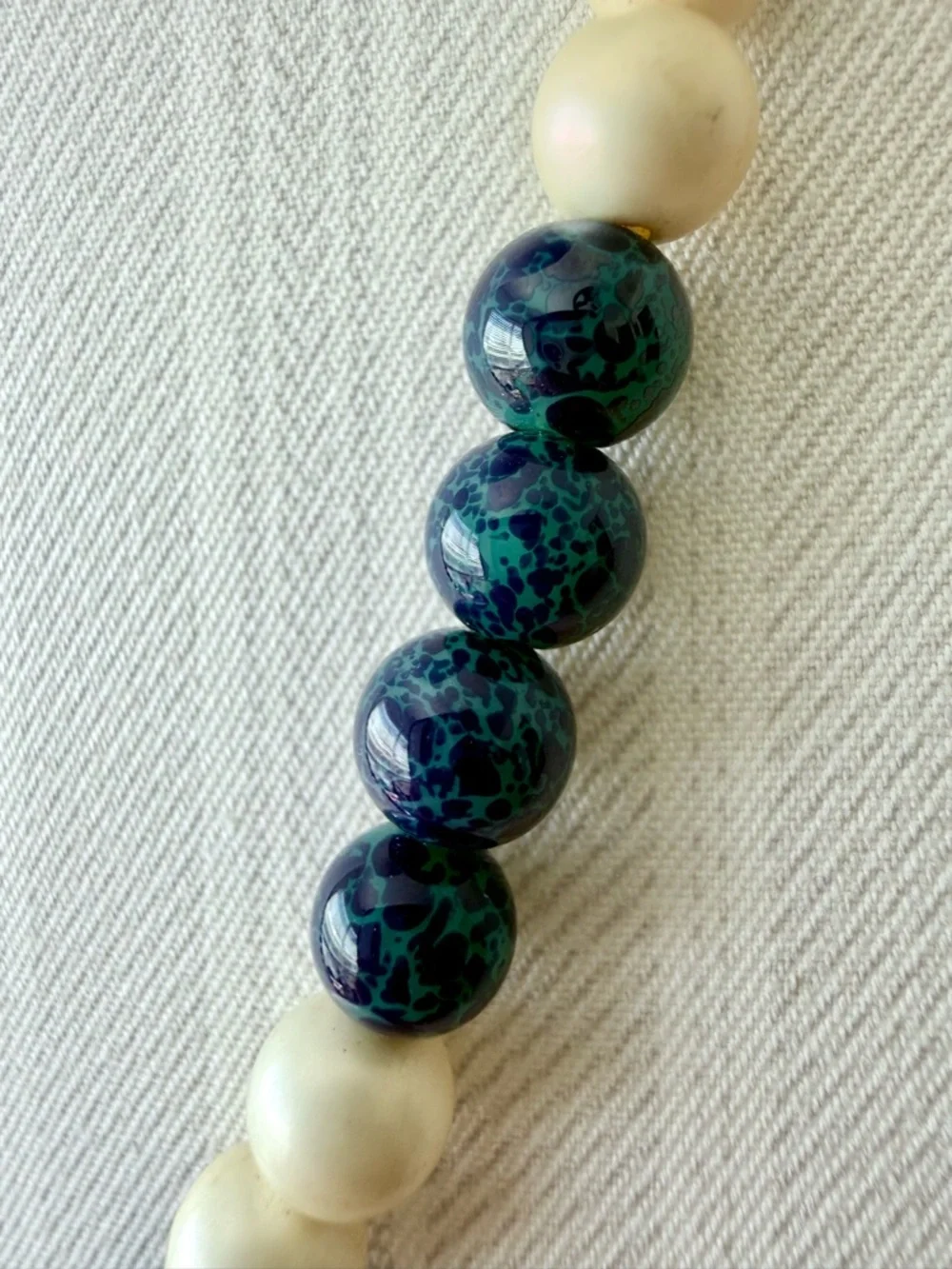 Vintage 1960’s Art Deco Style Art Glass & Faux Pearl Beaded Necklace 22”